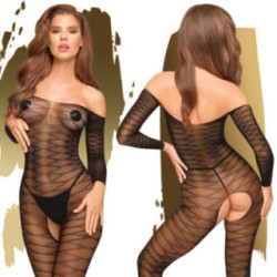 Penthouse Dreamy Diva Sheer Body Stocking With Open Crotch-Black O/S