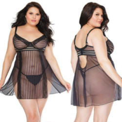 Coquette Babydoll & G-String Set-Black 1X/2X